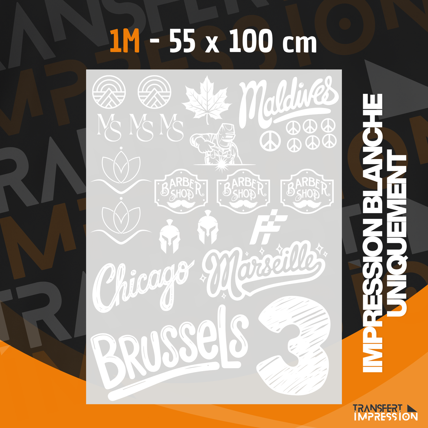 Transfert BLANC DTF 1M - 55 x 100 cm